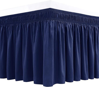 Biscaynebay Wrap Around Bed Skirts for King & Cal King Beds Extra Long Drop of 25", Navy Adjustable Elastic Dust Ruffles Easy Fit Wrinkle Resistant Silky Luxurious Fabric Machine Washable