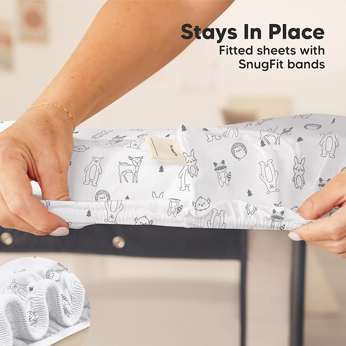 2-Pack Mini Crib Sheets Fitted - 38x26 Pack N Play Sheets for Pack and Play Mattress, Organic Cotton, Soft & Breathable Playard Bedding, Neutral Mini Toddler Bed Cover for Boys, Girls (Woodland)