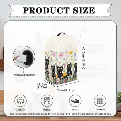 Flowers Black Cats Blender Cover Dust Cover Appliance Dust Cover for Small Food Processor Coffee Maker Juice Maker, Easy Clean