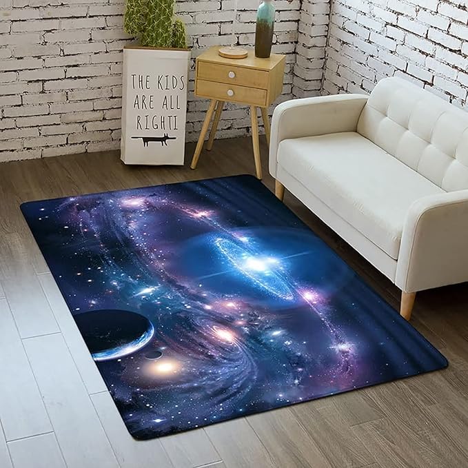 Solar System 3D Planet Universe Area Rug for Kids Bedroom 4x6 ft Soft Non-Slip Outer Space Galaxy Rug for Boys Room Living Room