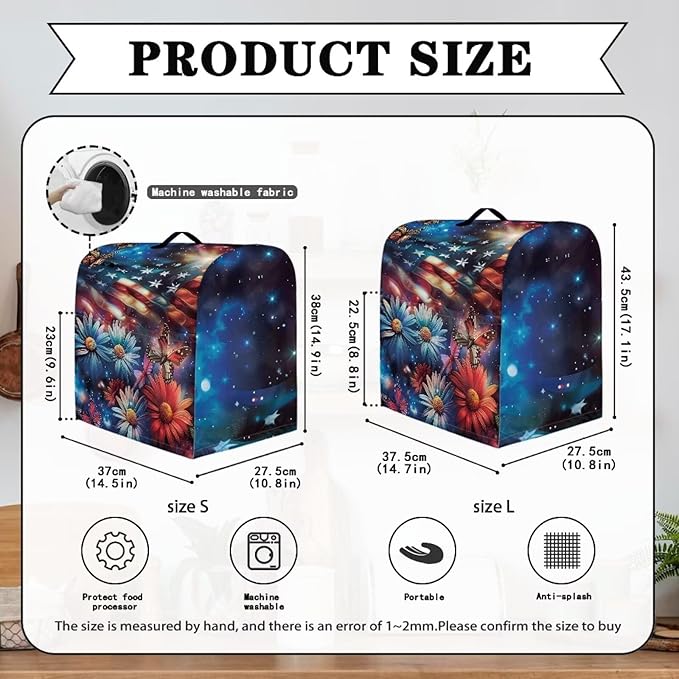 American Flag Daisy Butterfly Mixer Cover Protector, Dust Covers for 6-8 Quart Kitchen Aid Mixer, Polyester, Waterproof, Multicolor, Drawstring Closure