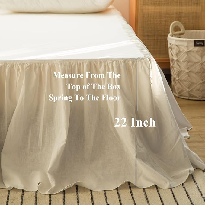 BISELINA French Linen Bed Skirt with Pleated Frills 22-Inch Tailored Drop Natural Flax Cotton Blend Dust Ruffle Soft Cozy Farmhouse Bedding (22" King, White)