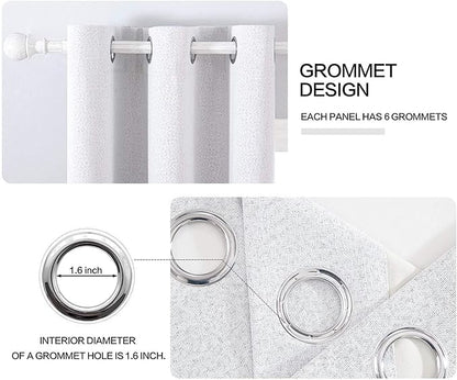 MIULEE Linen Blackout Curtains for Bedroom Solid 100% Blackout Thermal Insulated Grayish White Curtains Grommet Room Darkening Curtains/Drapes for Living Room 42x90 Inch (2 Panels)