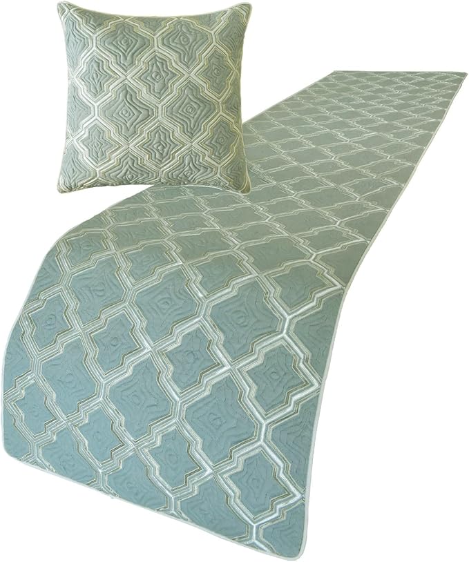 The HomeCentric King/Queen/Twin Light Blue Decorative Bed Runner King 90"x18" Bed Runner with Two Pillow Cover, Quiled, Embroidery Bed Scarf on Jacquard Fabric - Estelle