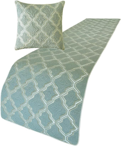 The HomeCentric King/Queen/Twin Light Blue Decorative Bed Runner Queen 74"x18" Bed Runner with One Pillow Cover, Quiled, Embroidery Bed Scarf on Jacquard Fabric - Estelle