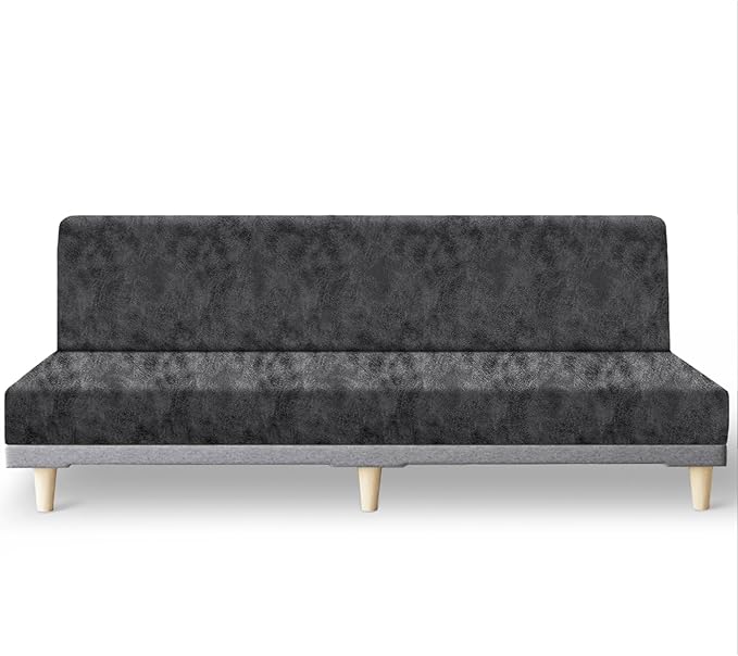 molasofa Leather Like Stretch Futon Slipcover Armless Futon Bed Sofa Cover Furniture Protector with Elastic Bottom, Soft and Washable Futon Cover for Sofa Bed Stay in Place（Larger，X Light Grey）