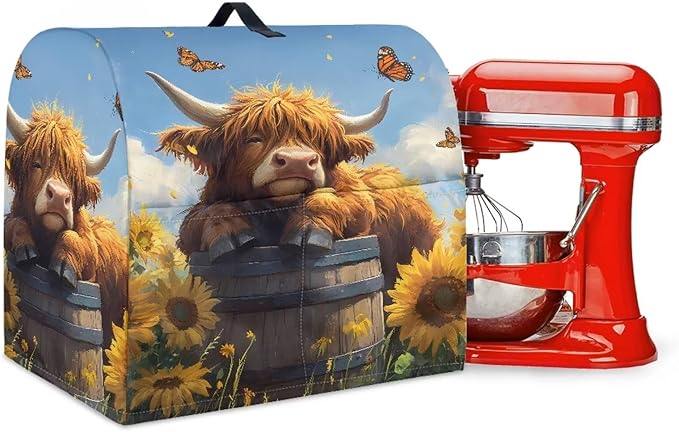 Kitchen Aid Stand Mixer Covers Highland Cow Sunflower Kitchen Appliance Dust Covers Protective Compatible with 6-8 Quart Kitchen Aid Stand Mixer