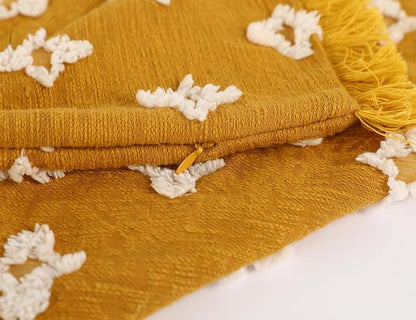 Boho Long Lumbar Pillow Cover 14x20 with Tassel,3D Flower Patterned Cotton Decorative Long Lumbar Pillow Cover Pillow Case for Sofa Couch Bed Livingroom Farmhouse,Yellow