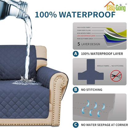 Easy-Going Sofa Slipcover Loveseat Cover Waterproof Couch Cover Washable Sofa Cover for 2 Cushion Couch Non-Slip Fabric Furniture Protector with Pocket for Pets Kids Dog Cat (Loveseat, Navy)