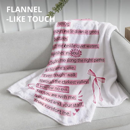 Coquette Pink Bow Christian Blanket, Psalm 23 Bible Verse Throw Blankets for Girly Room Bedroom Dorm Couch Bed Decor, Preppy Religious Blanket, Christian Gifts for Women Girls, 50x60 Inch