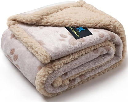 Luciphia Waterproof Pet Blankets Whith Paw Print for Couch Sofa Bed Cover, Liquid Pee Proof Soft Fluffy Dog Blanket Washable, Reversible Furniture Protection Puppy Cat, Khaki, X-Large（85" x 57"）