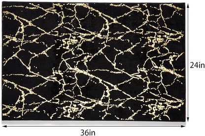 QJHOMO Marble Bathroom Rug Black and Gold Decor Bathroom Rugs Non Slip Bath Mat Super Absorbent Microfiber Plush Bathmat Machine Washable Floor Carpet for Tub, Shower, Bedroom (24x36 inch)