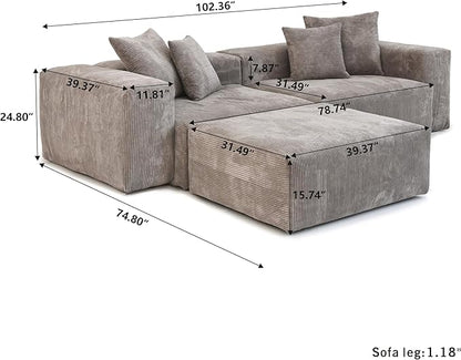 JACH Sectional Couches for Living Room, Modern Corduroy Modular Sectional Couch with Chaise Ottoman, Cushion Covers Removable, Corduroy Sofas Couches for Living Room, Office (Light Brown)