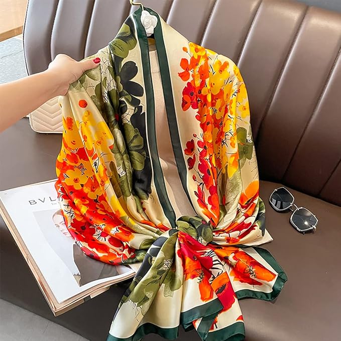 Fashion Scarves Scarf 100% Silk Feeling Scarf Silk Like Scarves Long Lightweight Sunscreen Shawls for Women