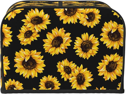 Sunflower Stylish Black 4 Slice Toaster Cover, Waterproof Toaster Dust Cover Bread Maker Protective For Small Kitchen Appliance Dining Room Table Home Decor Gifts