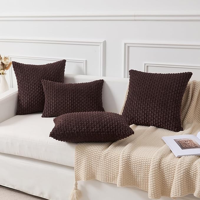 Kevin Textile 12x20 Inch Pillow Cover 1 Pack Boho Decorative Soft Striped Corduroy Lumbar Farmhouse Accent Rectangle Cushion Case for Living Room Couch Sofa Bed, Coffee