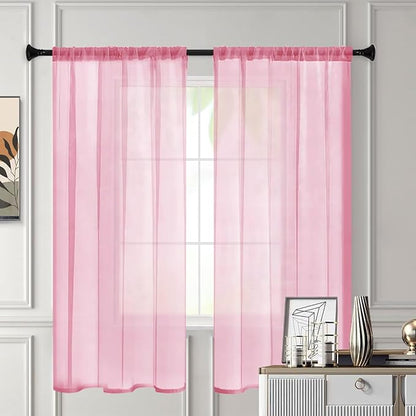 Sheer Curtains 63 Inches Long 2 Panels, Rod Pocket Short Curtain for Kitchen, Bedroom, Cafe Window(Pink 38" W x 63" L)