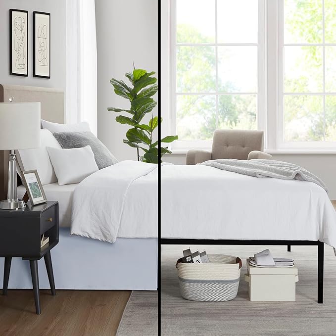 Nestl Ice Blue Bed Skirt Cal King Size - Cal King Bed Skirt 14 Inch Drop - Brushed Microfiber Bed Skirts - Hotel Quality Pleated Bed Skirt - Shrinkage & Fade Resistant