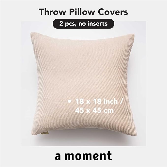 a moment Pack of 2 Decorative Chenille Throw Pillow Covers with Twill Cushion Covers for Sofa Living Room Couch Bed 18x18 Inch Beige