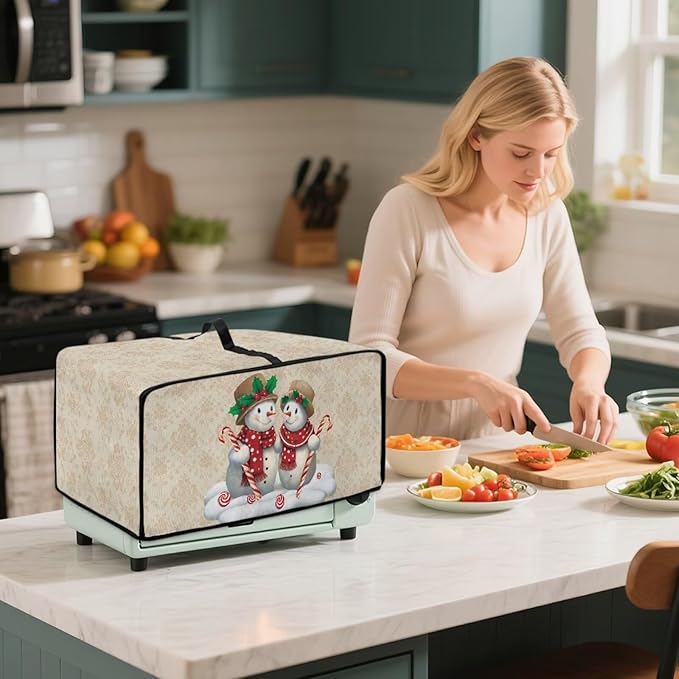 Air Fryer Toaster Oven Dust Cover Protective Microwave Oven Cover Small Appliance Protector Decorations Kitchen Accessories for Christmas, S, Snowman Candy Cane Floral Pattern Beige