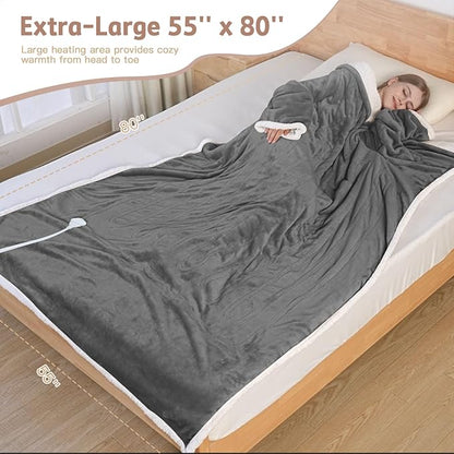 Heated Blanket, 55"×80" Wearable Electric Blanket with Sleeves, Sherpa Snuggle Throw Blanket, Warm Gift for Grandma, Mom, Dad, (Grey)