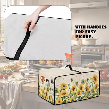 Convection Oven Cover with Storage Pockets, Dust-Proof Small Appliance Protector for Countertop Microwave Toaster Oven, M, 16.5 x 20.5 x 10 Inches, Sunflower Petals