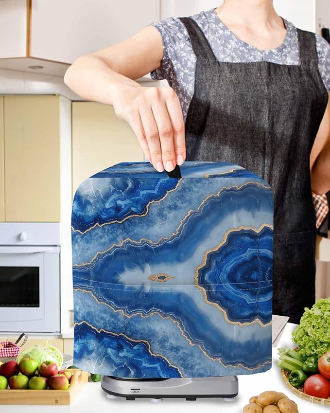 Blue Marble Stand Mixer Dust Cover with Storage Pocket & Handles, Fits All Tilt Head & Bowl Lift Abstract Golden Foil Pattern Kitchen Appliance Cover Organizer Modern Ombre Bag AccessoriesB, 6-8 Quart