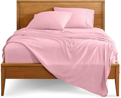 Bare Home Split Head Flex King Sheet Set - 1800 Ultra-Soft Microfiber Bed Sheets - Double Brushed - Deep Pockets - Easy Fit - 4 Piece Set - FlexTop King Bedding (Split Head Flex King, Light Pink)