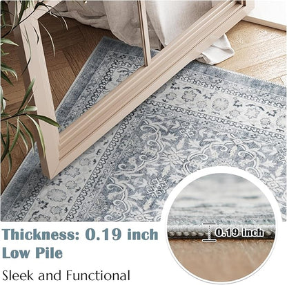 jinchan Floral 3x5 Area Rugs for Entryway - Taupe Vintage Distressed Design Doormat Non-Slip Ultra-Thin Low Pile Boho Rug for Kitchen Living Room Bedroom Farmhouse (3‘x5', Grey)