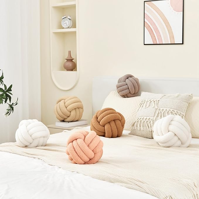Petrella Knot Pillow Ball Round Throw Pillows Home Decor Cushion Decorative Aesthetic Throw Pillows，Lambswool Light Gray 11inch