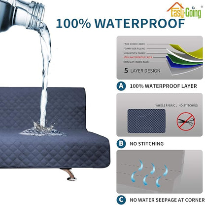 Easy-Going Sofa Slipcover Futon Cover Waterproof Couch Cover Furniture Protector Cover Pets Covers Whole Fabric No Stitching Non-Slip Fabric Pets Kids Children Dog Cat (Futon, Navy)
