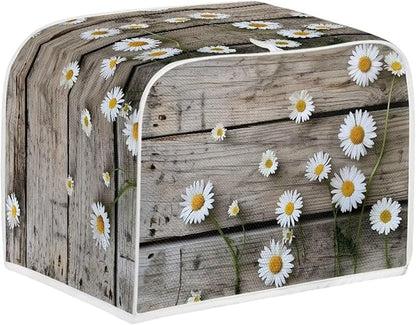 Old Wooden Daisy Printed Appliance Cover - Universal 4 Slice Bread Maker & Toaster Dustproof, Washable