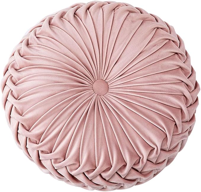 HLOVME Throw Pillow for Couch Decorative 3D Pumpkin Round Velvet Cushion for Sofa Bed Chair Floor 15"X15", Pink