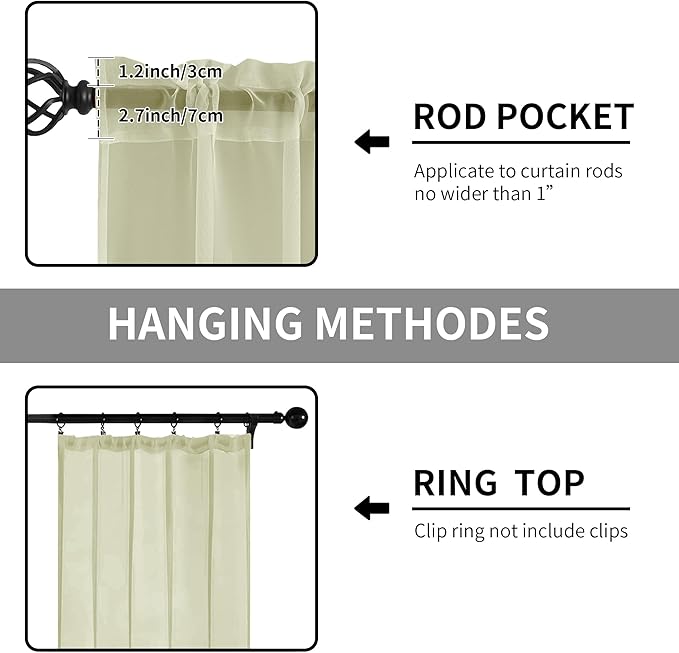 Sheer Curtains 84 Inches Long 2 Panels, Rod Pocket Short Curtain for Kitchen, Bedroom, Cafe Window(Sage Green 38" W x 84" L)