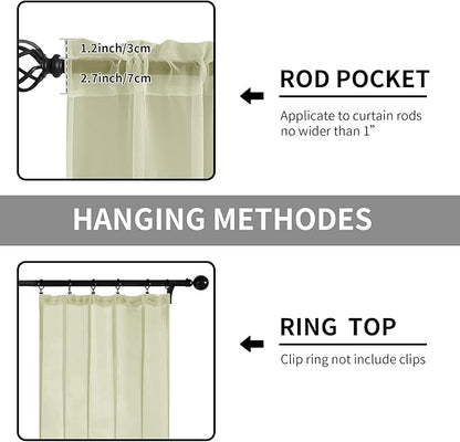 Sheer Curtains 84 Inches Long 2 Panels, Rod Pocket Short Curtain for Kitchen, Bedroom, Cafe Window(Sage Green 38" W x 84" L)