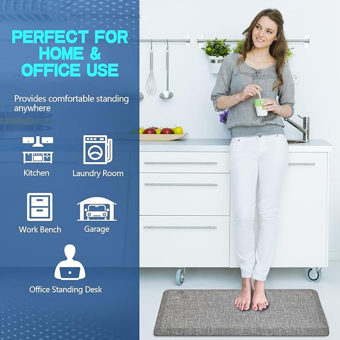 Anti Slip 3/4 inchs Anti Fatigue Kitchen Floor Mat, Ergonomic Comfort Standing Mat, Waterproof Kitchen Runner for Home, Kitchen, Office, Laundry, Garage (Light Gray, 20" x 39" -0.75")