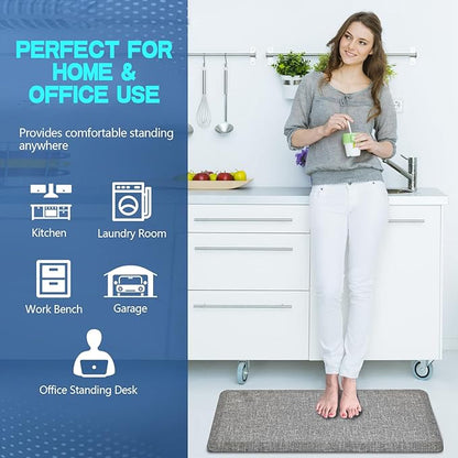 Anti Slip 3/4 inchs Anti Fatigue Kitchen Floor Mat, Ergonomic Comfort Standing Mat, Waterproof Kitchen Runner for Home, Kitchen, Office, Laundry, Garage (Light Gray, 20" x 39" -0.75")