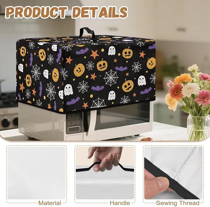 Microwave Ovens Dust Cover, Halloween Spiderweb Polyester Waterproof Countertop Microwave Dust Cover Dustproof Tear-Resistant for Most Standard Sizes Easy to Clean