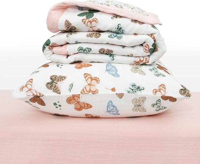 Little Unicorn Toddler Bedding 3-Piece Set | Super Soft & Breathable Muslin Fabric | for Convertible Cribs & Toddler Beds (Butterflies)