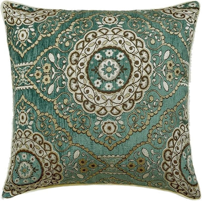 The HomeCentric King/Queen/Twin Teal Decorative King 90"x18" Bed Runner with Pillow Cover, Art Deco, Floral, Tassels & Velvet Bed Scarf on Velvet Fabric - Ahmet
