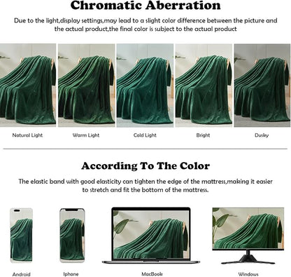 NEWCOSPLAY Super Soft King Blanket Dark Green Premium Silky Flannel Fleece Leaves Pattern Lightweight Bed Blanket All Season Use (Dark Green, King(90"x110"))