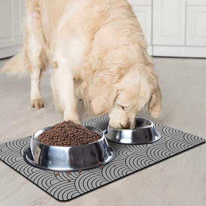Dog Food Mat for Floors, Absorbent and Quick-Drying Pet Cat Food Mat,Anti-Fouling and Easy-to-Clean Pet Feeding Mat,Dog Bowl Mats for Messy Drinking Water Bowls.12x20inch Boho Style