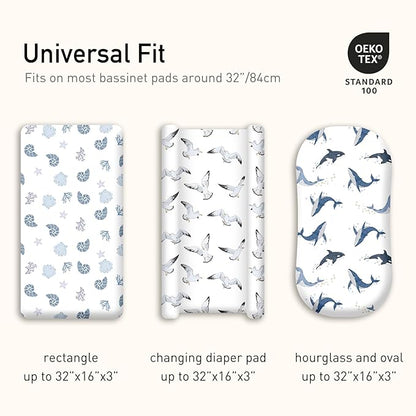 Gllquen Baby Bassinet Sheets 4 Pack, Breathable Cozy Fitted Mattress Sheet, Elastic Travel Crib Fashionable Pattern, Standard Cradle Safe Sheets for Baby Boys Girls 32"x16"(Ocean Wander)