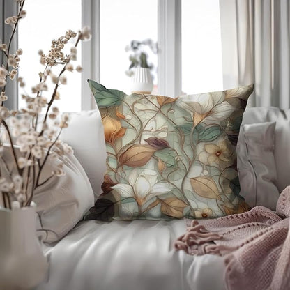 Vintage Floral Throw Pillow Covers, Vintage Flower Pattern Double Sided Cushion Cover, Indoor and Outdoor Home Art Decor Pillowcase for Sofa or Bedroom Decor 18x18inches (Flower&Leaves, 18x18inches)
