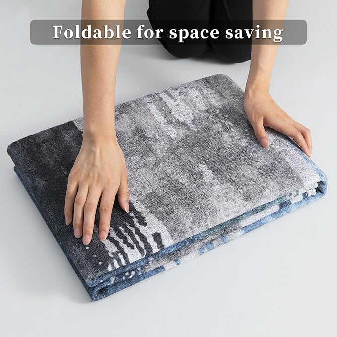 Ciicool Modern Abstract Deep Blue Gray Rug for Living Room, 9'x12' Machine Washable Area Rug Non-Slip Rug, Low-Pile Contemporary Indoor Dining Floor Carpet for Bedroom Office Under Table Home Decor