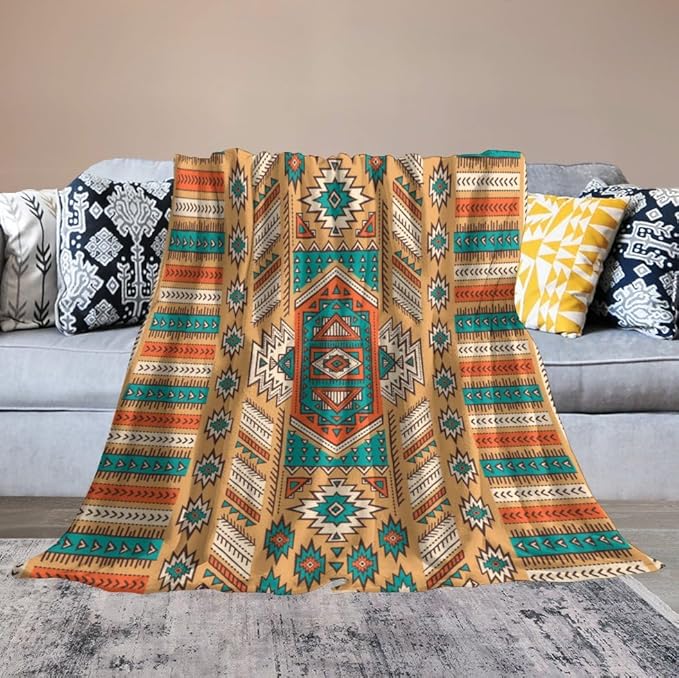 Aztec Throw Blanket, Tribal Navajo Print Native Blanket for Camping Outdoor Couch Sofa Bed 60"x80"
