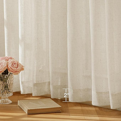 Anmao Natural Linen Curtains for Living Room 72 Inch Length 2 Panels Set, Light Filtering Semi Sheer Window Curtain Drapes for Bedroom with Curtain Rings and Clips, 52 Inch Wide Each Panel, Ecru