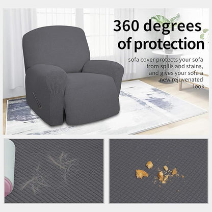Easy-Going 4 Pieces Oversized Recliner Stretch Sofa Slipcover Sofa Cover Furniture Protector Couch Soft with Elastic Bottom Polyester Spandex Jacquard Fabric Small Checks Gray X-Large