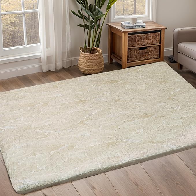 ZonLi Futon Mattress Cover Twin Size for Traditional Japanese Floor Futon Mattress with Zipper,Tatami Floor Sleeping Mat Cover,Super Soft and Machine Washable (43''x84'', Hand-Drawn Leaf Patterns)