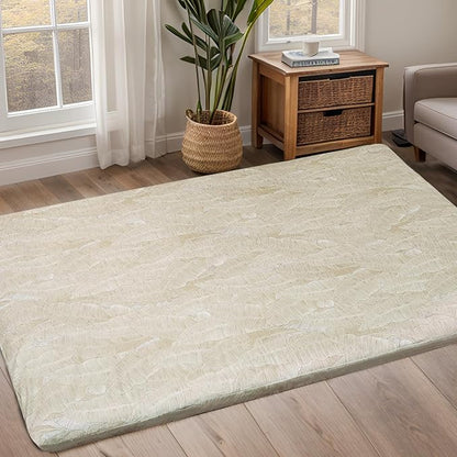 ZonLi Futon Mattress Cover Twin Size for Traditional Japanese Floor Futon Mattress with Zipper,Tatami Floor Sleeping Mat Cover,Super Soft and Machine Washable (43''x84'', Hand-Drawn Leaf Patterns)